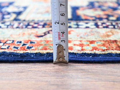 Blue 2'7" x 7'9" Tribal & Geometric Hand knotted Wool Rug - Sku: O0154