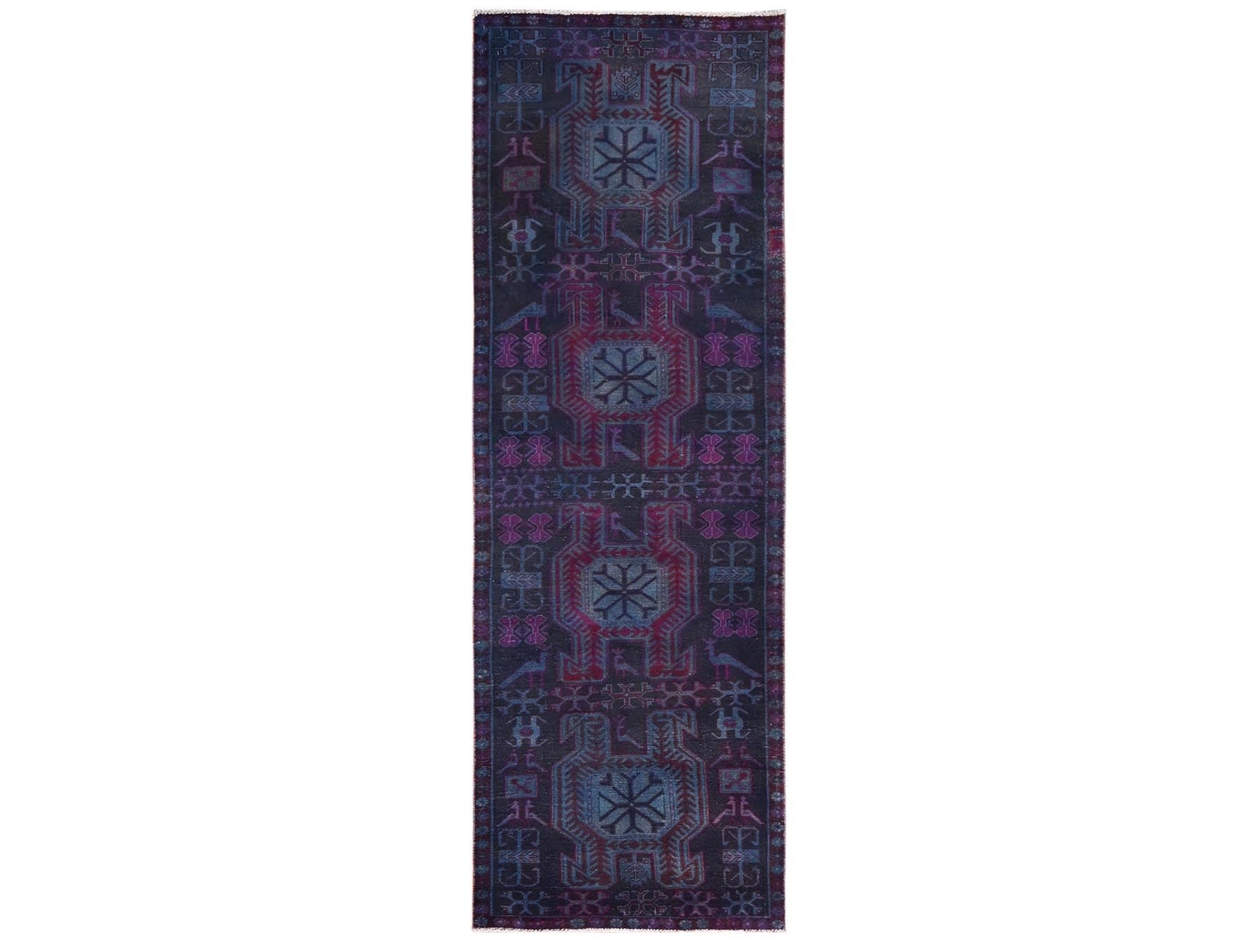 Overdyed 2'11" x 9'2" Vintage Hand knotted Wool Rug - Sku: O01550