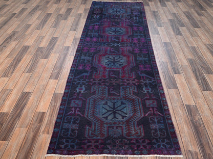 Overdyed 2'11" x 9'2" Vintage Hand knotted Wool Rug - Sku: O01550