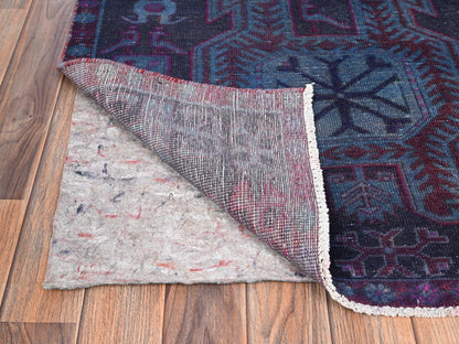 Vintage hand-knotted wool runner in Overdyed & Navy Blue, 2'11" x 9'2" — SKU O01550 (view 3)