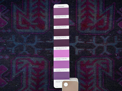 Vintage hand-knotted wool runner in Overdyed & Navy Blue, 2'11" x 9'2" — SKU O01550 (view 4)