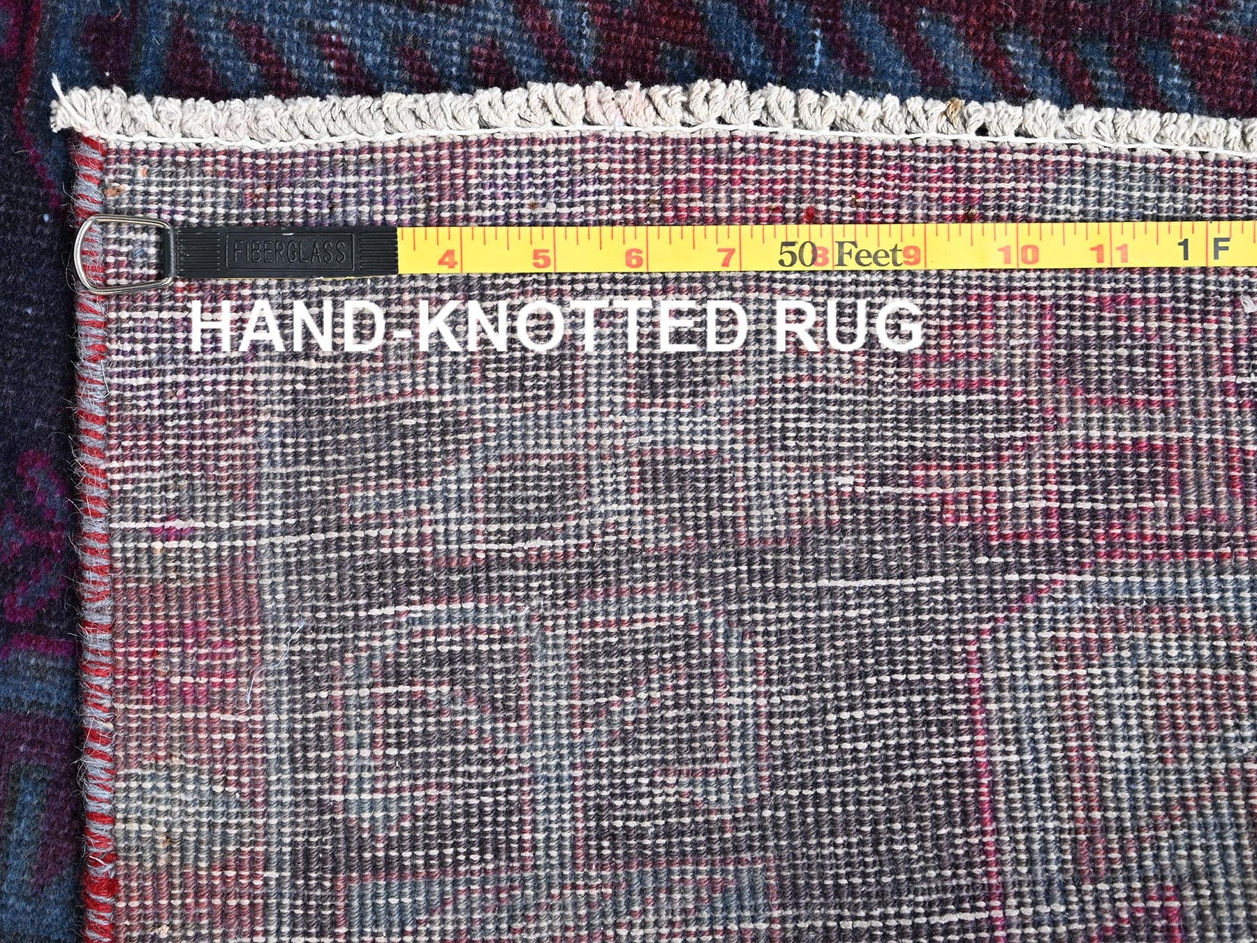 Vintage hand-knotted wool runner in Overdyed & Navy Blue, 2'11" x 9'2" — SKU O01550 (view 7)