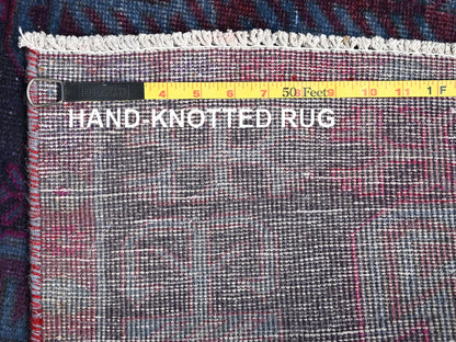 Vintage hand-knotted wool runner in Overdyed & Navy Blue, 2'11" x 9'2" — SKU O01550 (view 7)