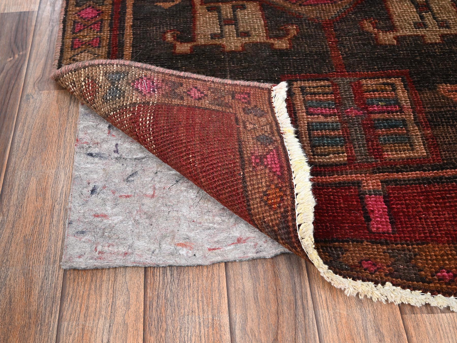Hamadan Vintage hand-knotted wool runner in Red & Brown, 2'10" x 11'8" — SKU O01552 (view 3)