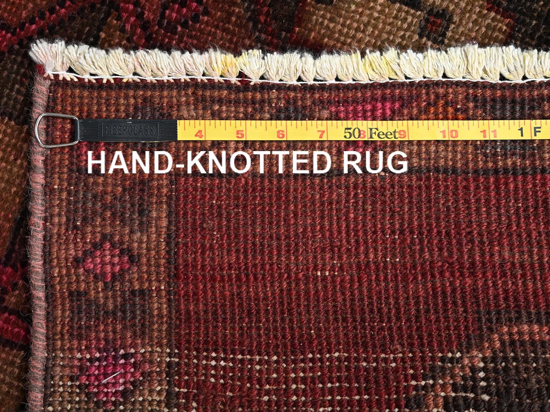 Hamadan Vintage hand-knotted wool runner in Red & Brown, 2'10" x 11'8" — SKU O01552 (view 7)