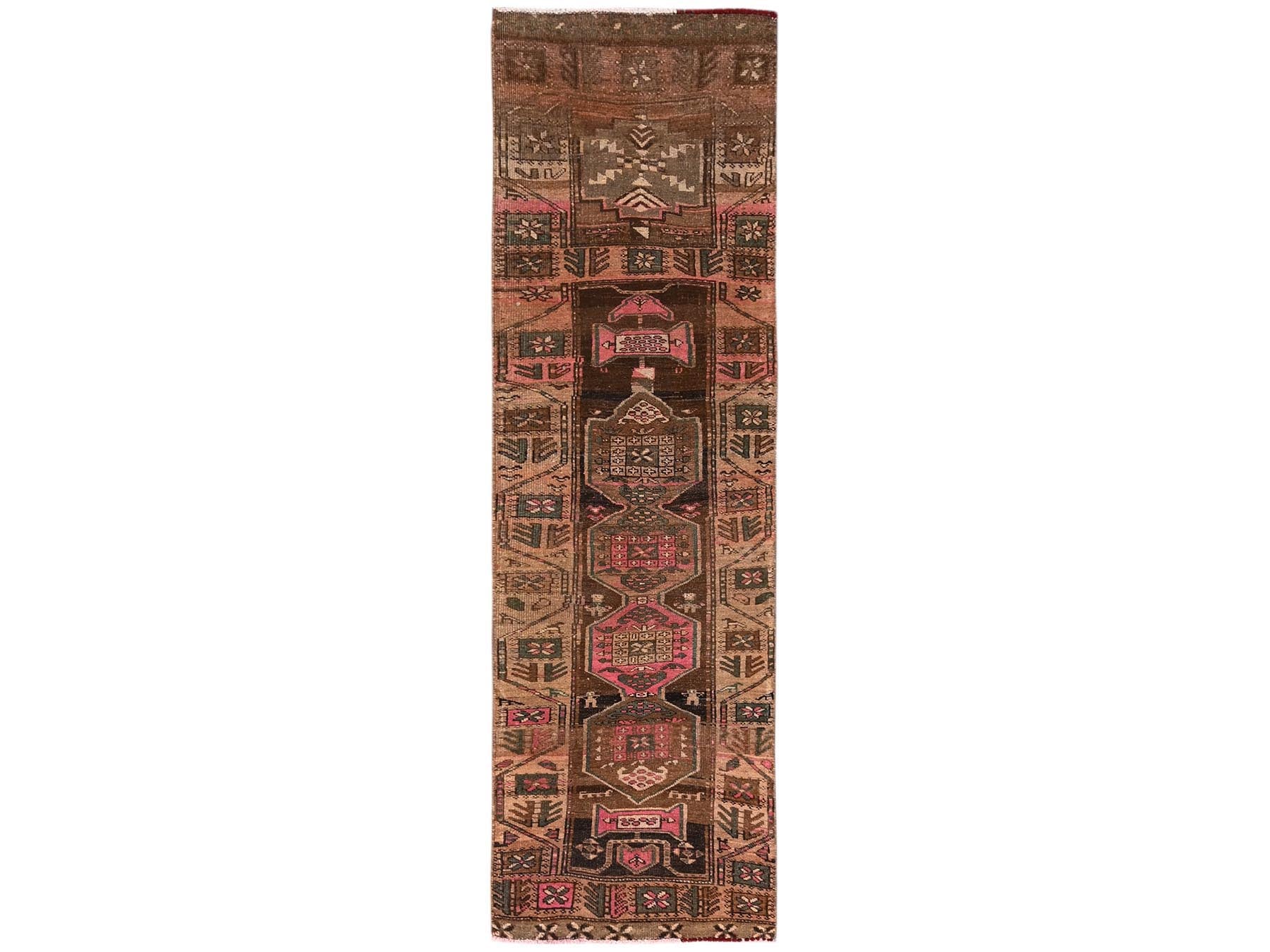 Brown 2'7" x 8'9" Vintage Hand knotted Wool Rug - Sku: O01553