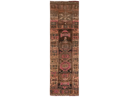 Brown 2'7" x 8'9" Vintage Hand knotted Wool Rug - Sku: O01553