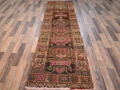 Brown 2'7" x 8'9" Vintage Hand knotted Wool Rug - Sku: O01553