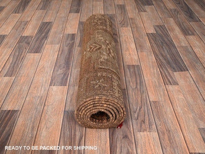 Brown 2'7" x 8'9" Vintage Hand knotted Wool Rug - Sku: O01553