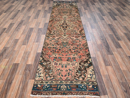 Vintage hand-knotted wool runner in Pink, 2'6" x 10'3" — SKU O01554 (view 2)