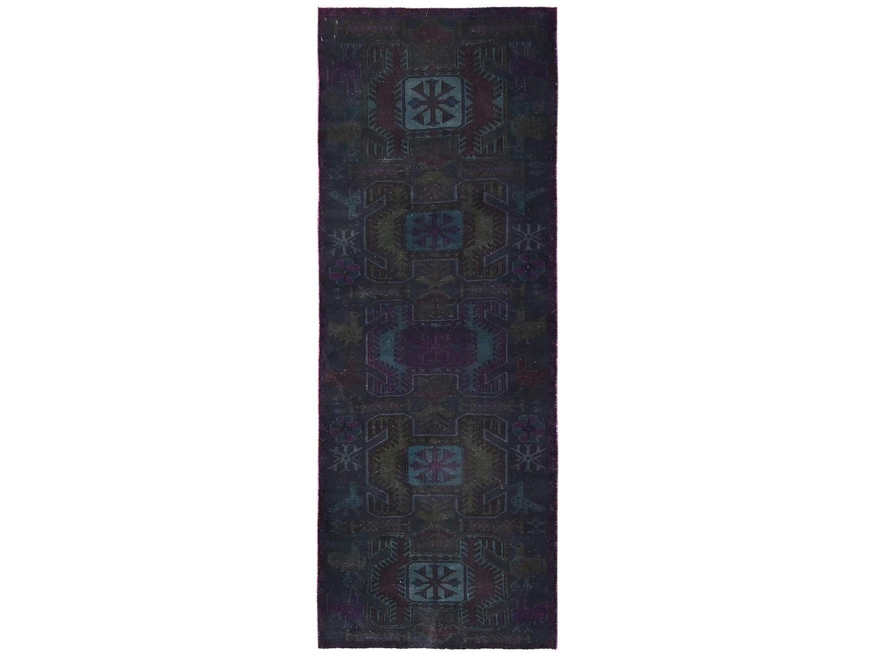 Vintage hand-knotted wool runner in Overdyed, 3' x 8'4" — SKU O01555