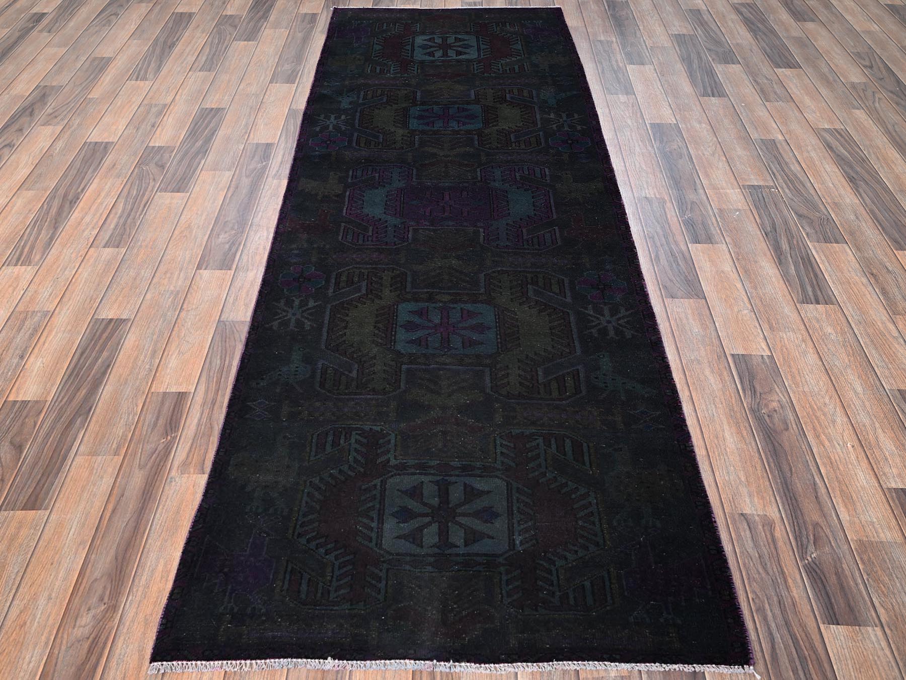 Vintage hand-knotted wool runner in Overdyed, 3' x 8'4" — SKU O01555 (view 2)