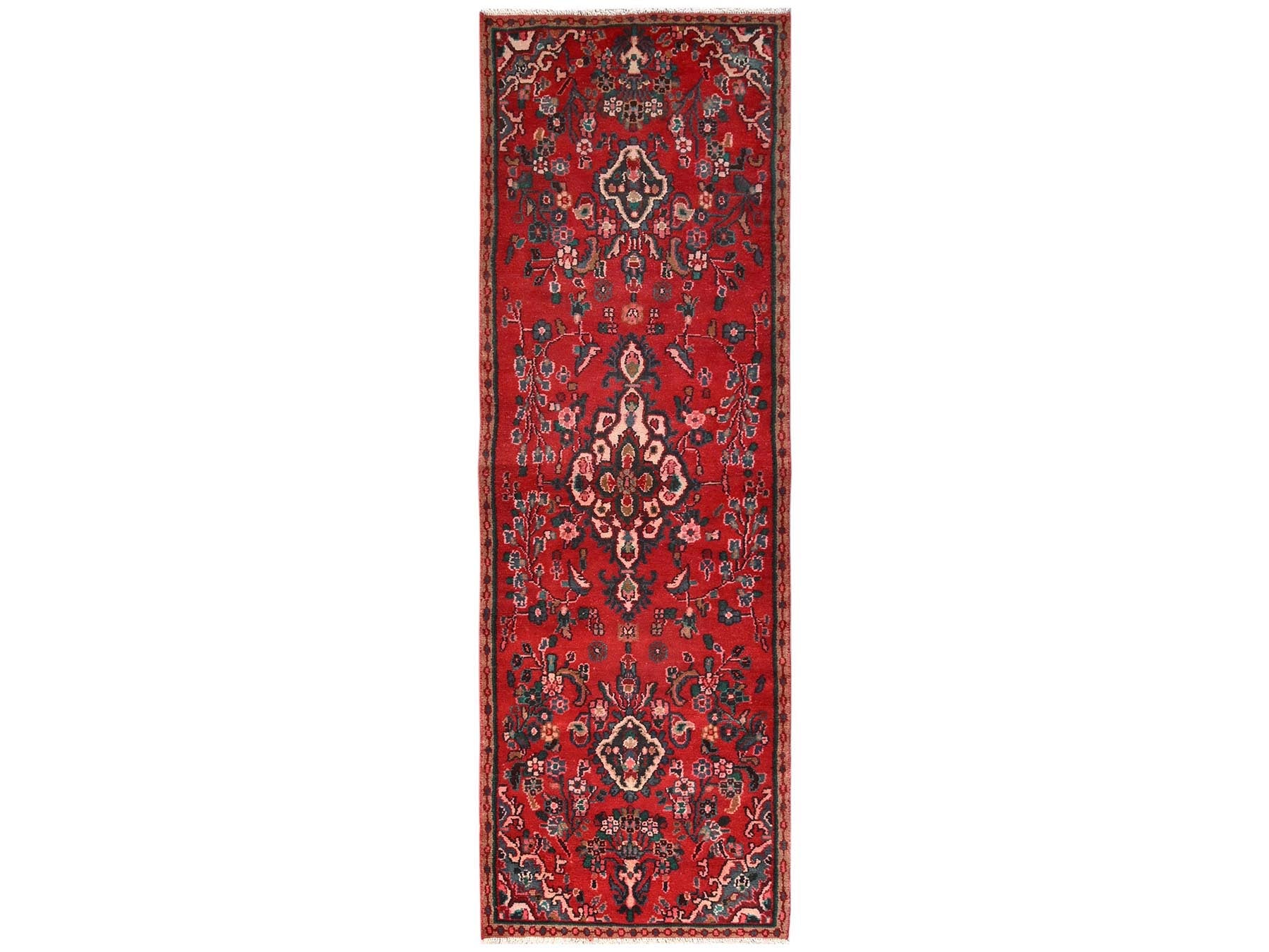Vintage hand-knotted wool runner in Red & Brown, 3' x 9'1" — SKU O01557