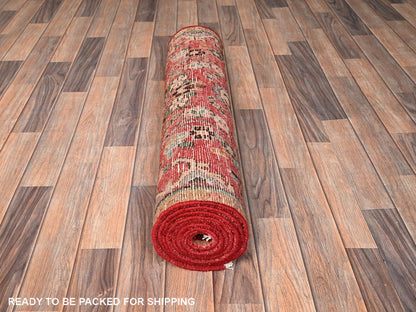 Vintage hand-knotted wool runner in Red & Brown, 3' x 9'1" — SKU O01557 (view 5)