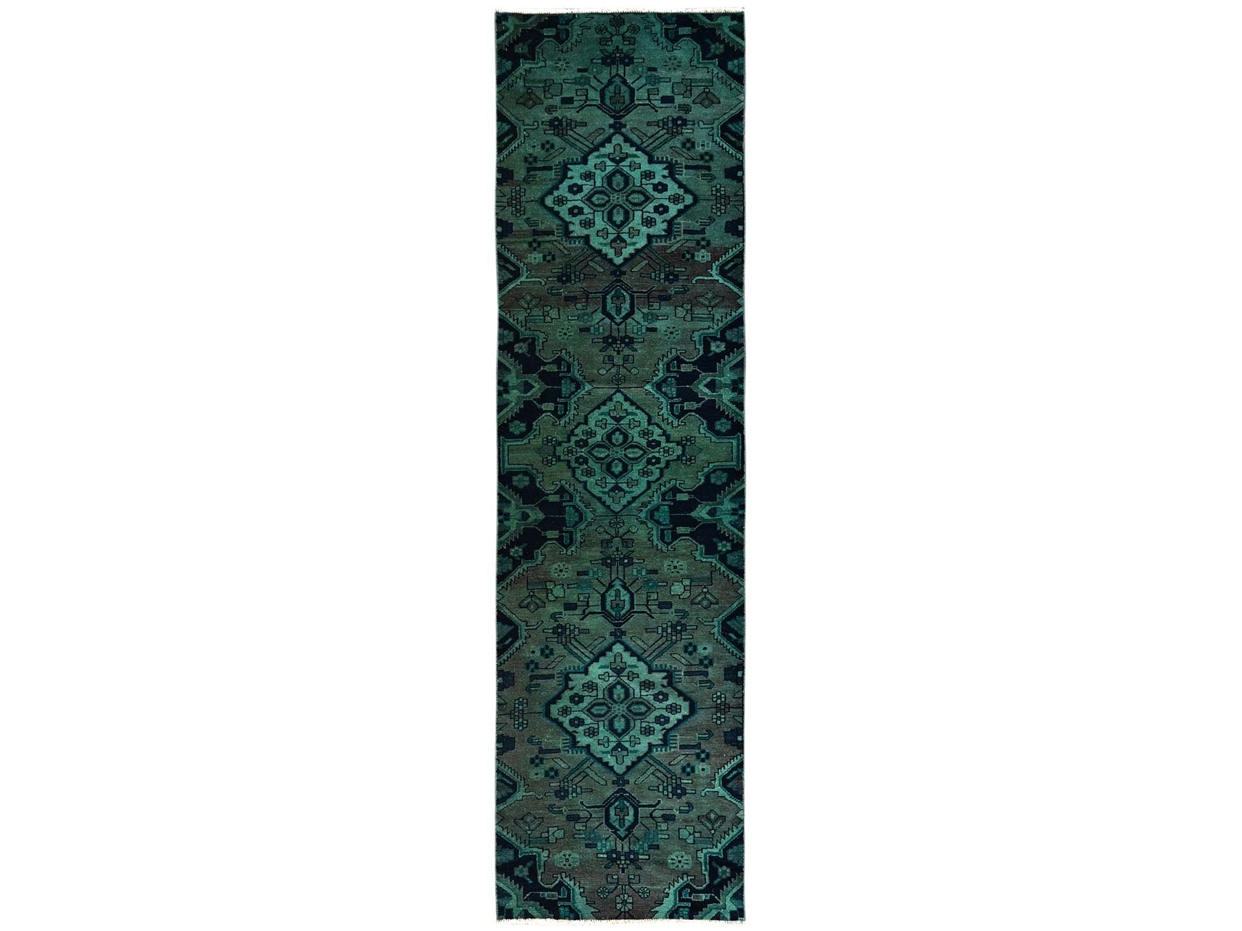 Hamadan Vintage hand-knotted wool runner in Overdyed, 2'7" x 9'10" — SKU O01558