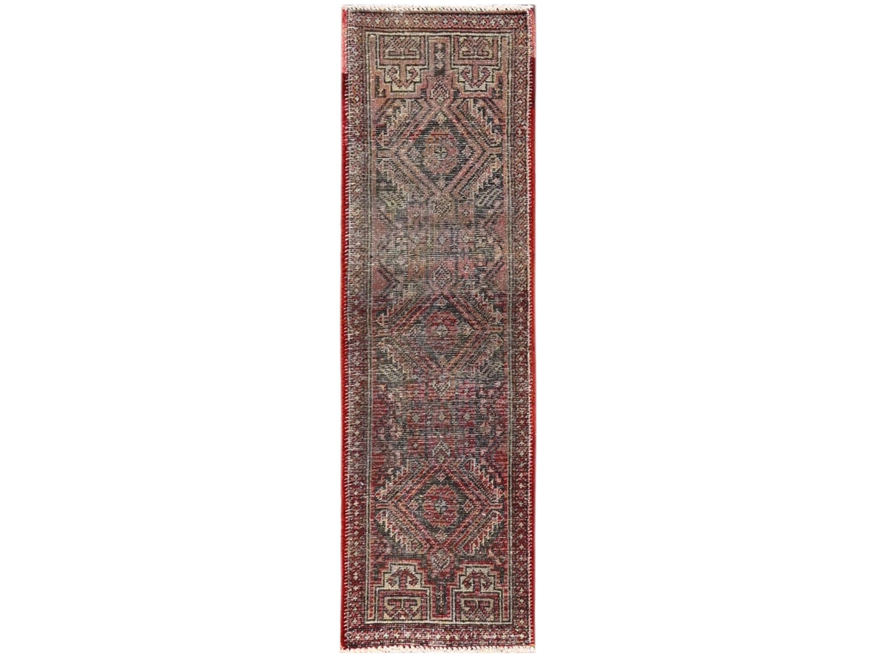 Vintage hand-knotted wool runner in Red, 1'10" x 5'8" — SKU O01560