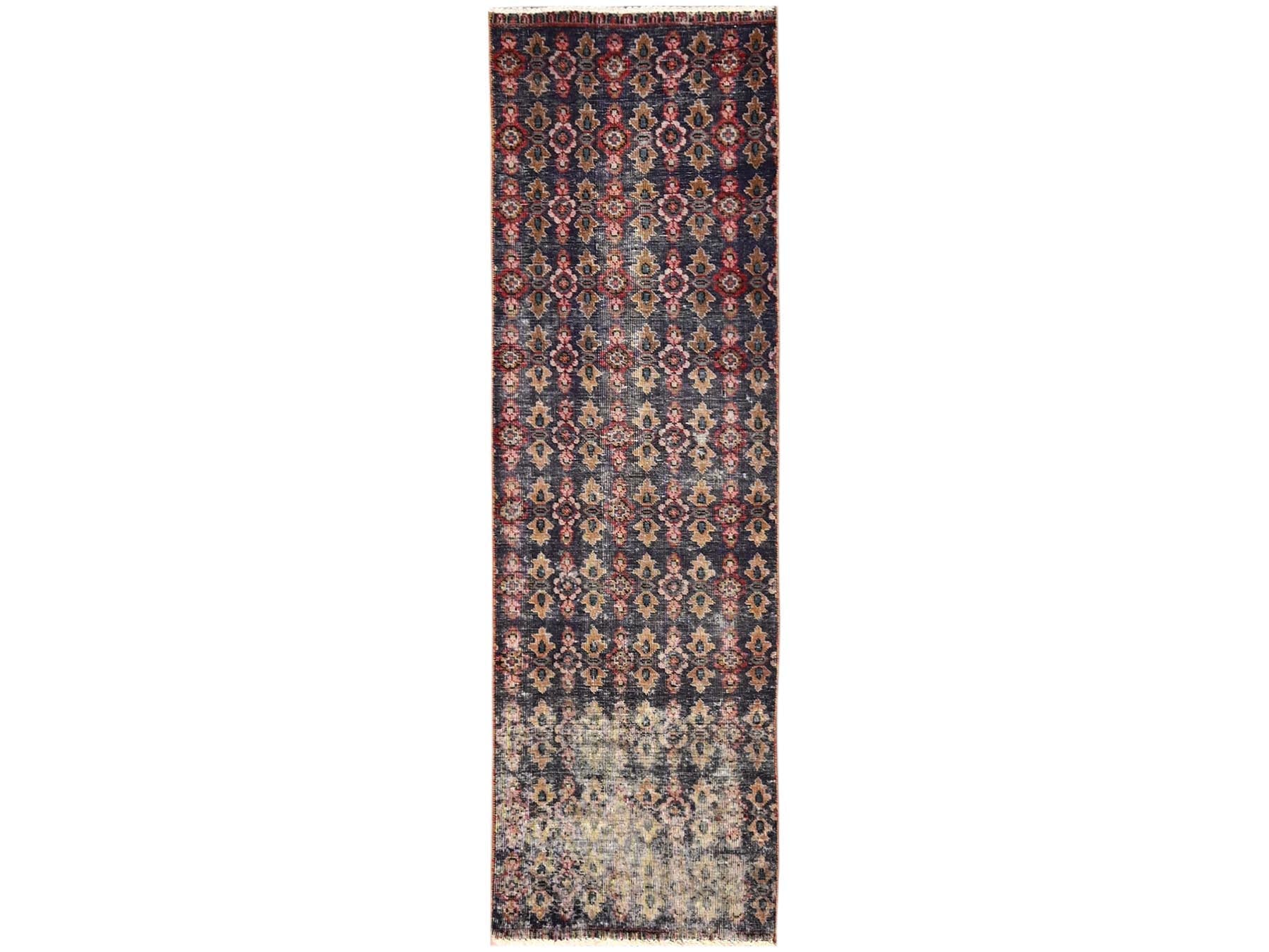 Vintage hand-knotted wool runner in Purple, 2'1" x 6'9" — SKU O01563