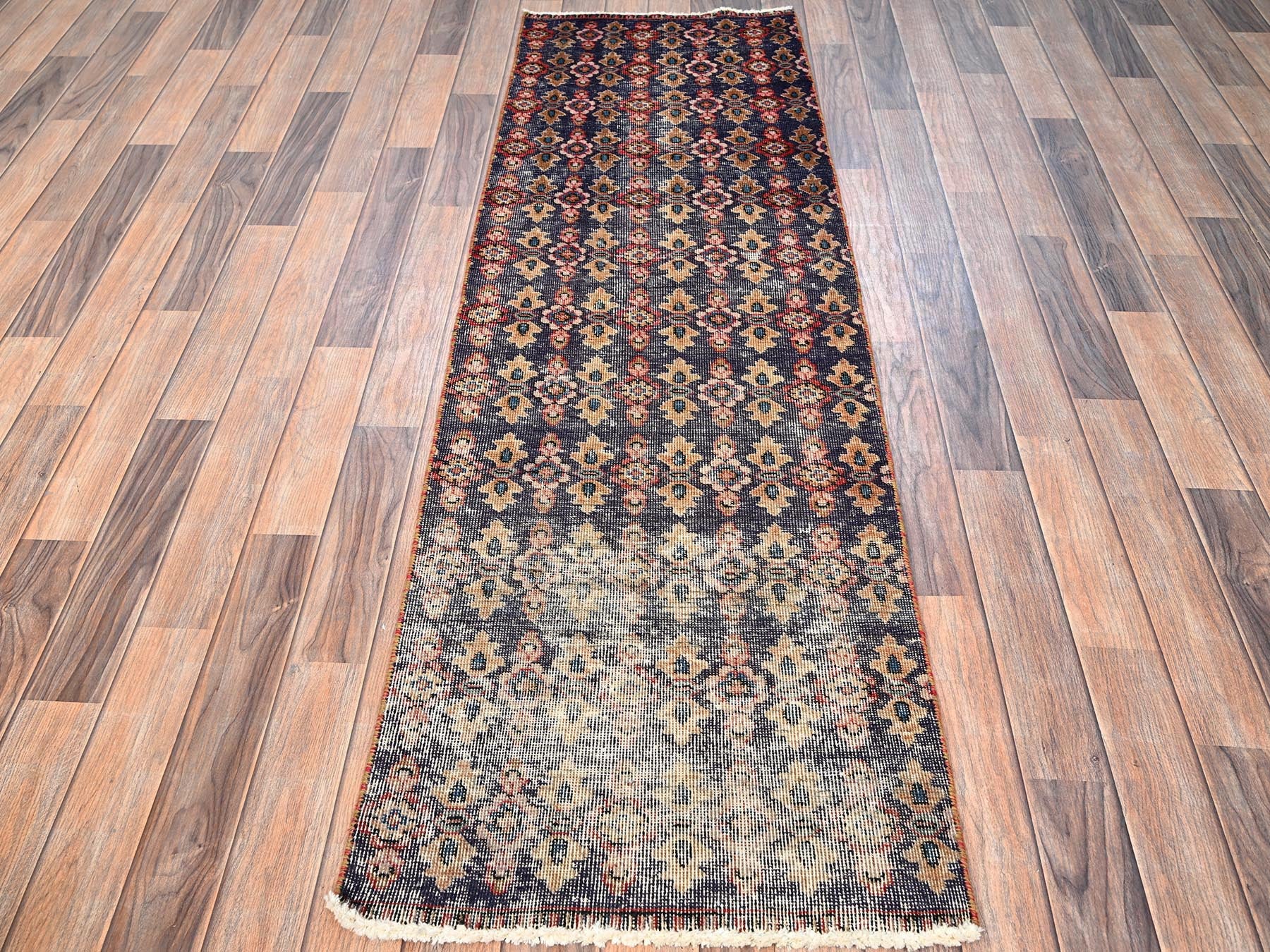 Vintage hand-knotted wool runner in Purple, 2'1" x 6'9" — SKU O01563 (view 2)
