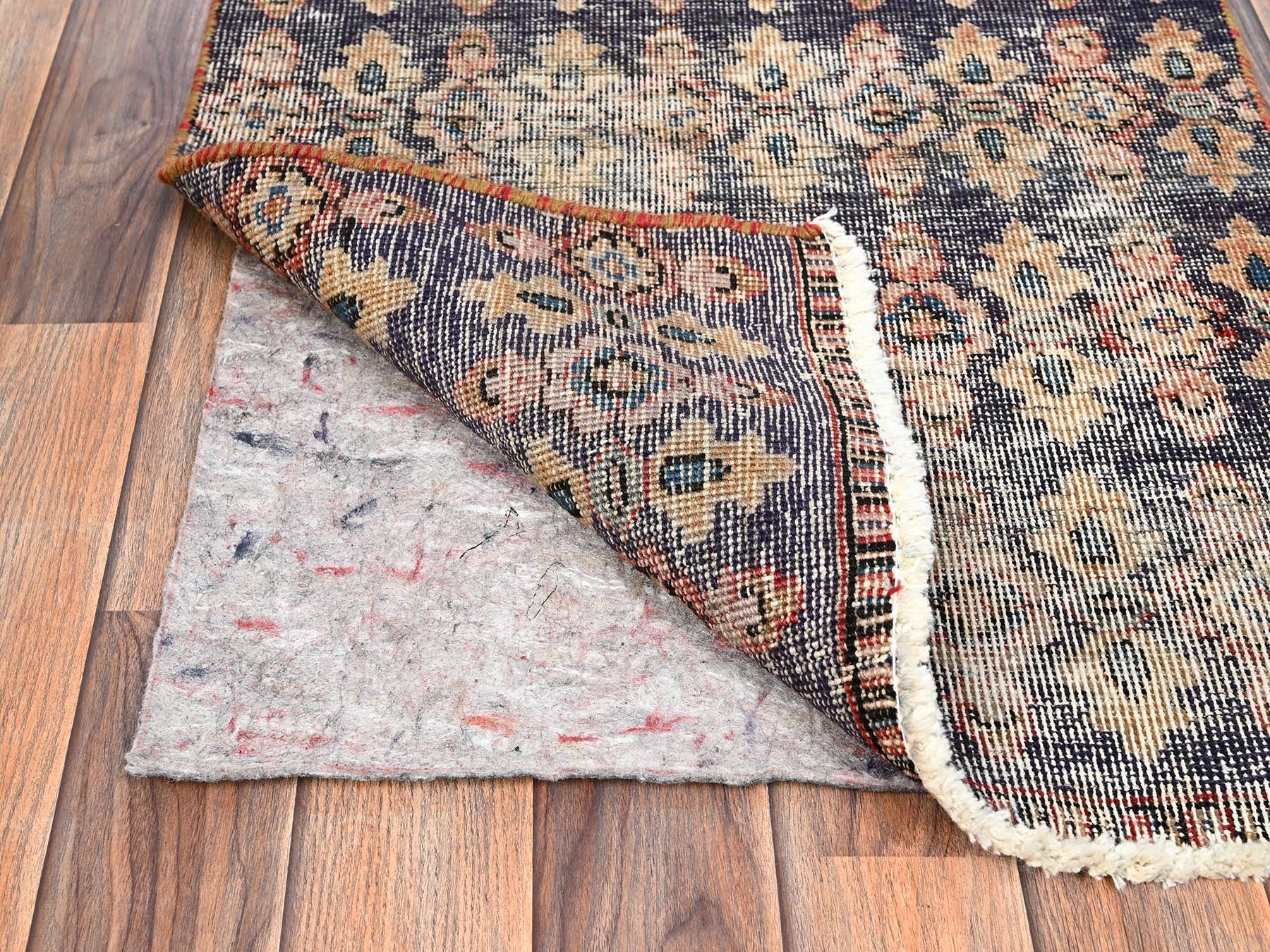 Vintage hand-knotted wool runner in Purple, 2'1" x 6'9" — SKU O01563 (view 3)