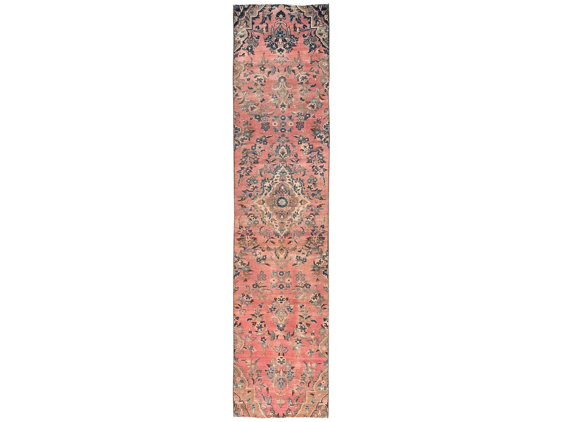 Vintage hand-knotted wool runner in Pink, 2'8" x 12'9" — SKU O01565