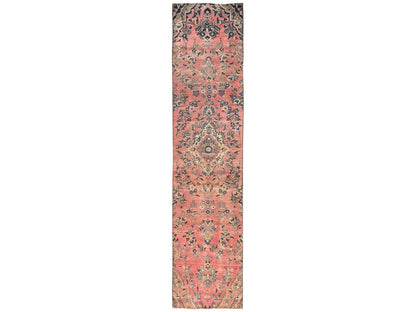 Vintage hand-knotted wool runner in Pink, 2'8" x 12'9" — SKU O01565