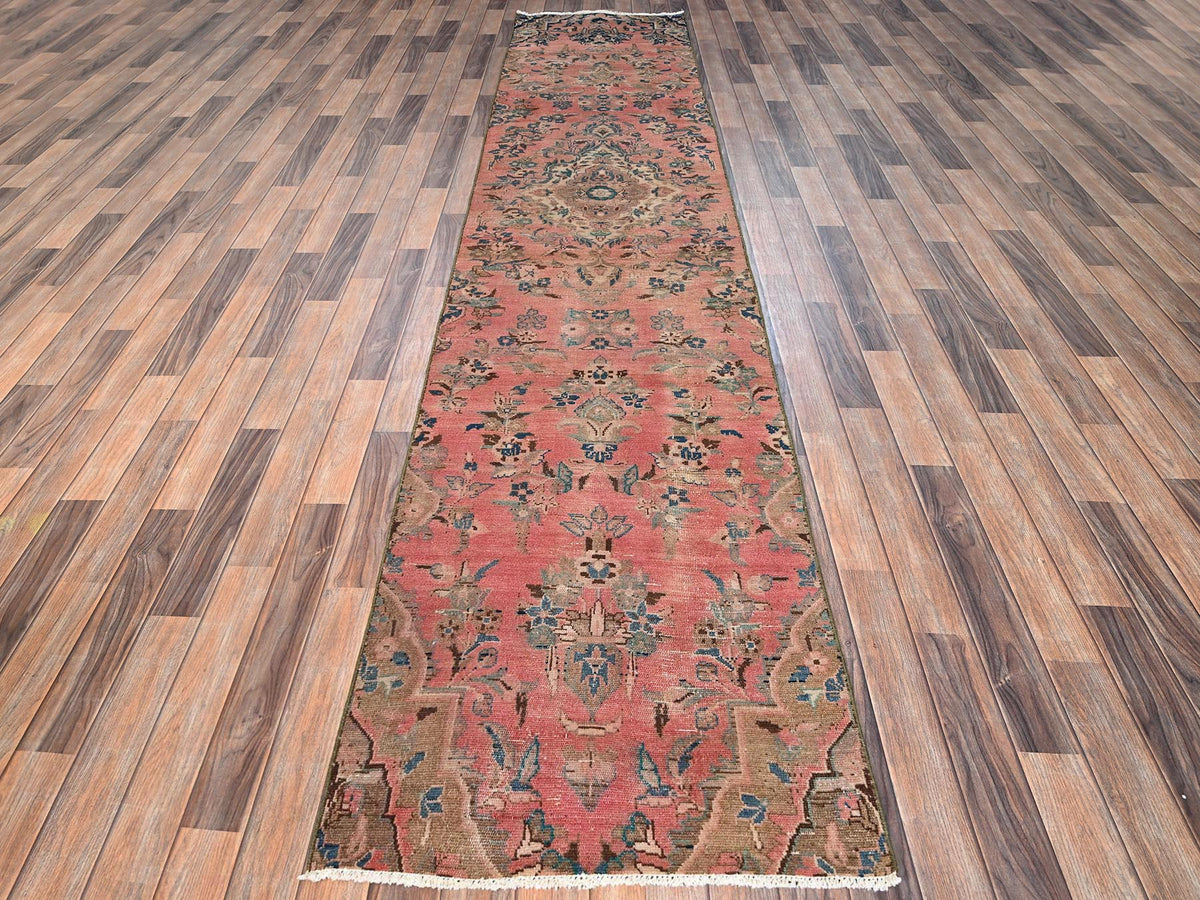 Vintage hand-knotted wool runner in Pink, 2'8" x 12'9" — SKU O01565 (view 2)