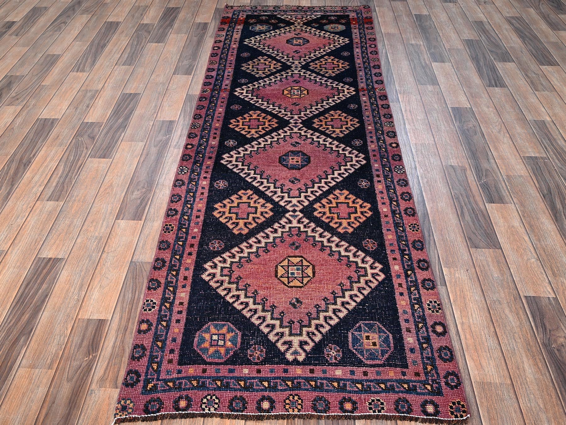 Blue 2'8" x 7'11" Vintage Hand knotted Wool Rug - Sku: O01567