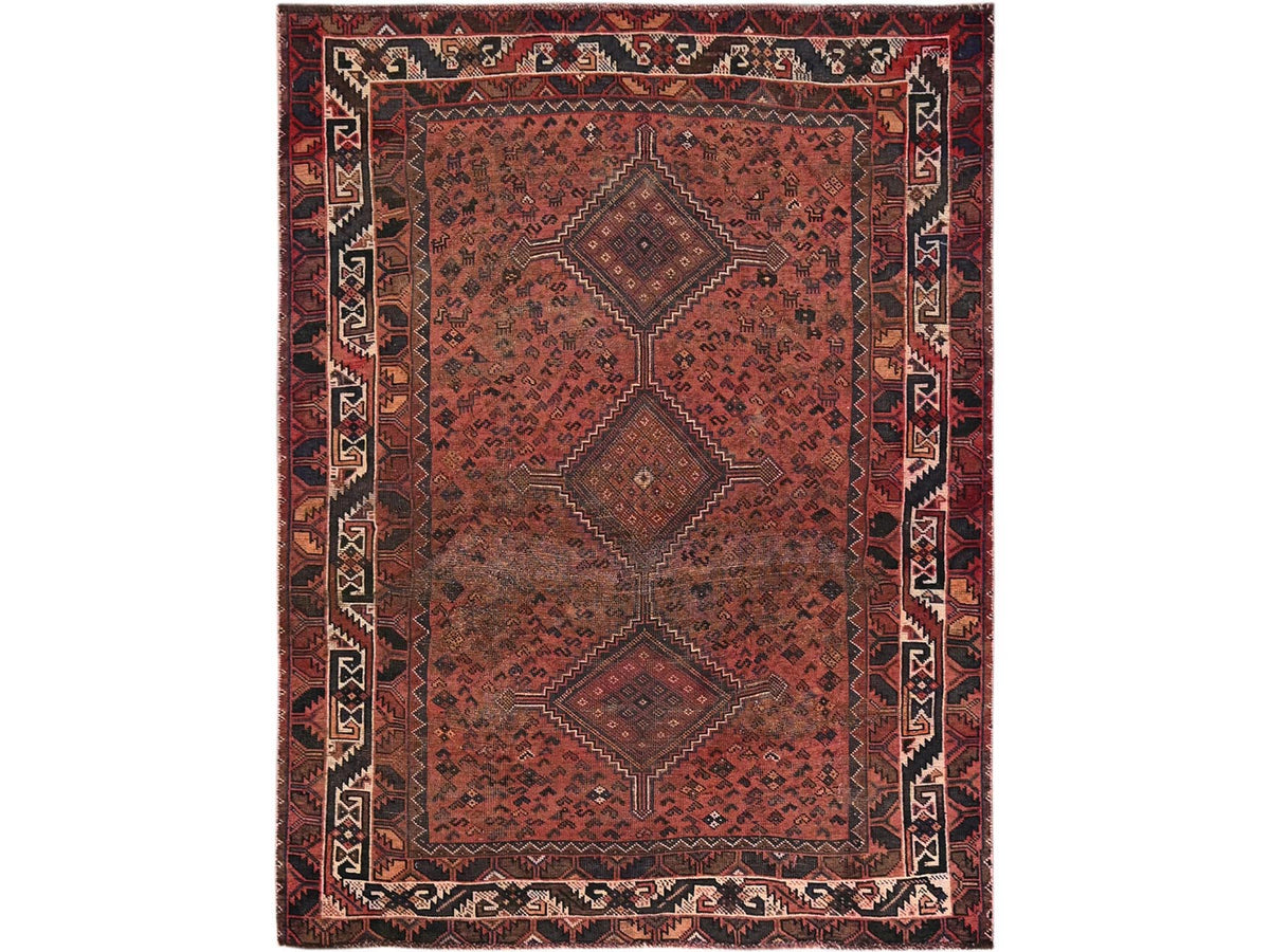 Shiraz Vintage hand-knotted wool rug in Red & Ivory, 5'1" x 6'9" — SKU O01569