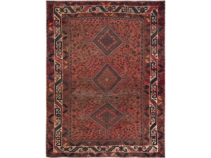 Shiraz Vintage hand-knotted wool rug in Red & Ivory, 5'1" x 6'9" — SKU O01569