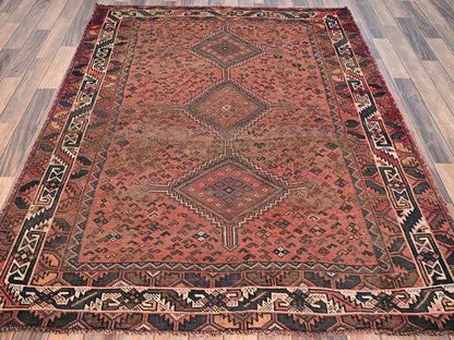 Shiraz Vintage hand-knotted wool rug in Red & Ivory, 5'1" x 6'9" — SKU O01569 (view 2)
