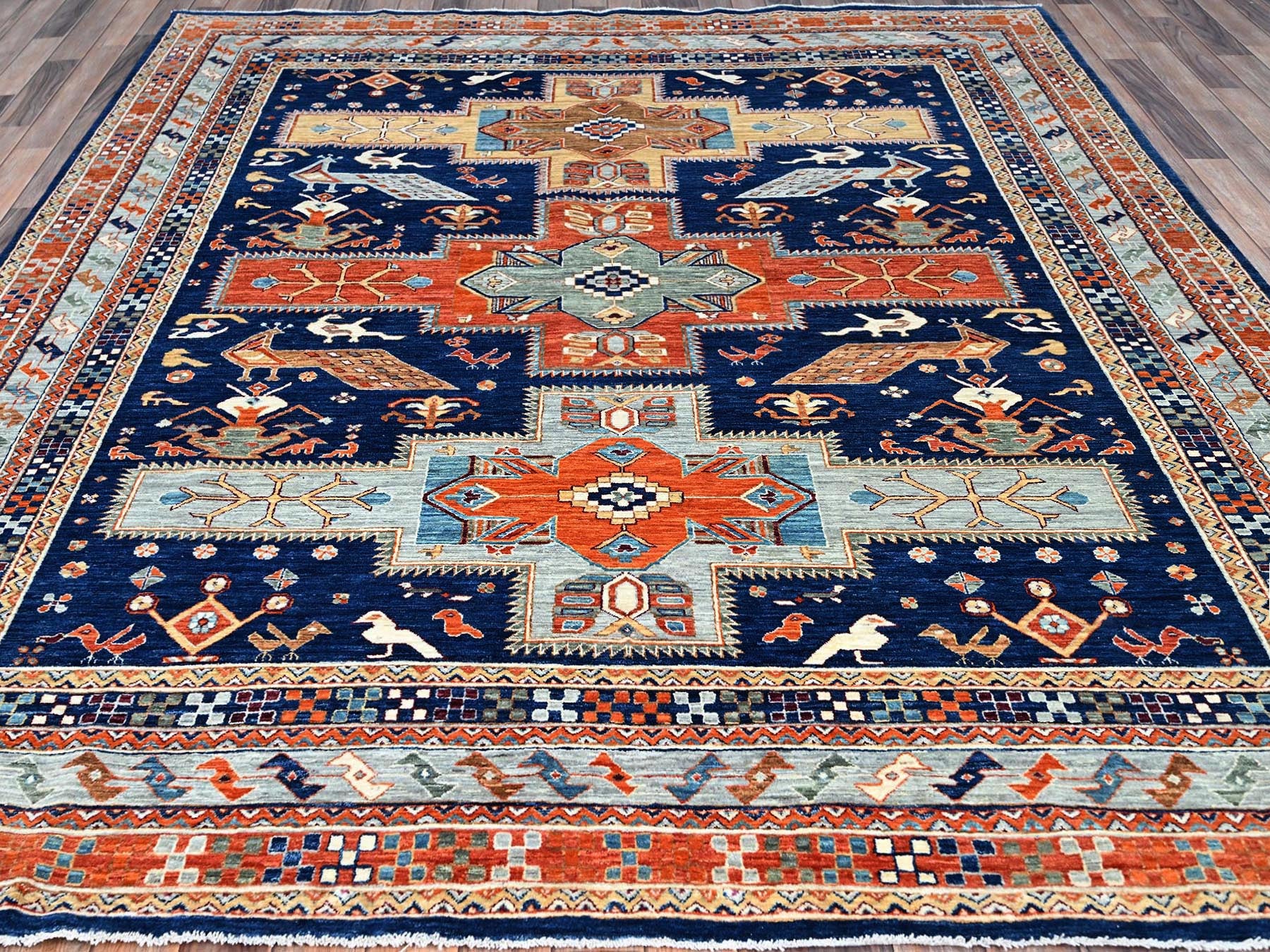 Tribal hand-knotted wool rug in Blue, 7'10" x 9'4", SKU O0156