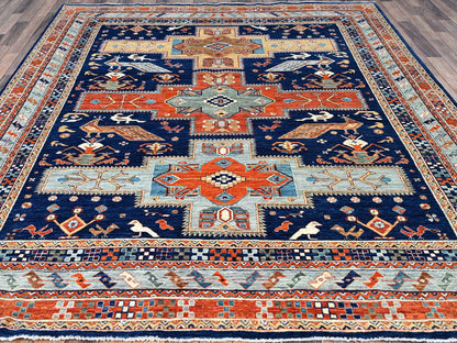 Tribal hand-knotted wool rug in Blue, 7'10" x 9'4", SKU O0156