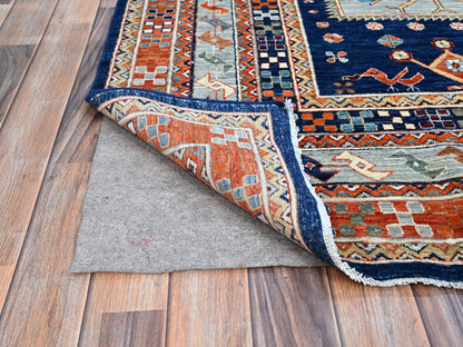 Tribal hand-knotted wool rug in Blue, 7'10" x 9'4", SKU O0156