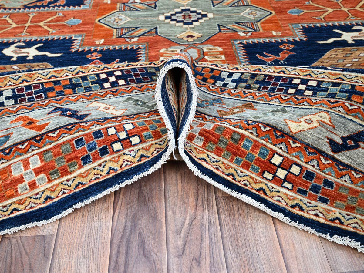 Tribal hand-knotted wool rug in Blue, 7'10" x 9'4", SKU O0156