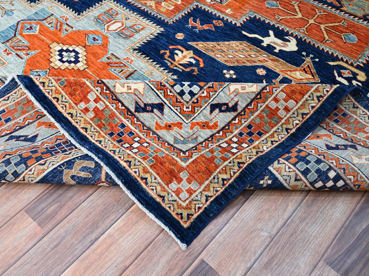 Tribal hand-knotted wool rug in Blue, 7'10" x 9'4", SKU O0156