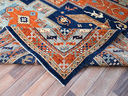 Tribal hand-knotted wool rug in Blue, 7'10" x 9'4", SKU O0156
