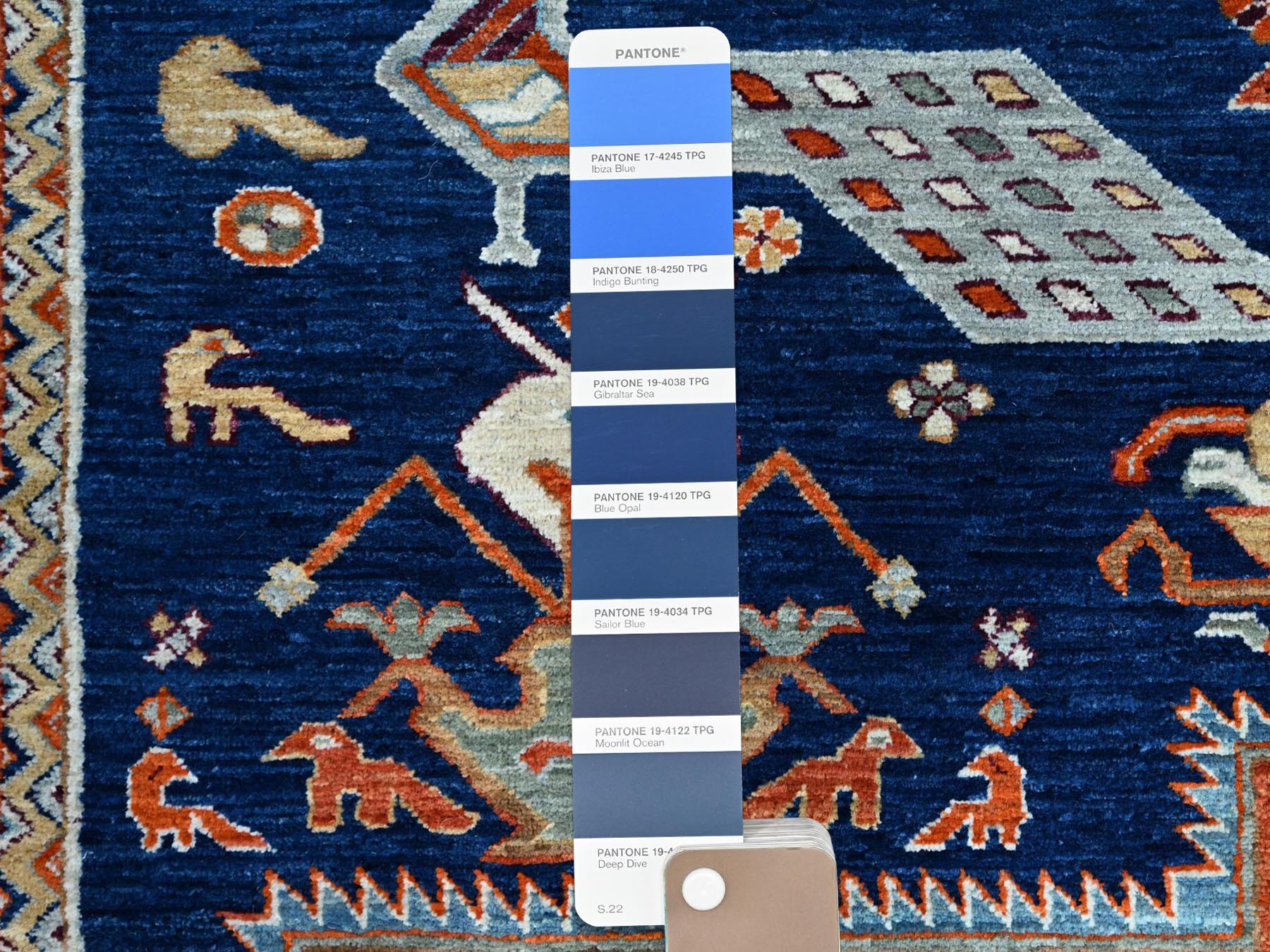 Tribal hand-knotted wool rug in Blue, 7'10" x 9'4", SKU O0156