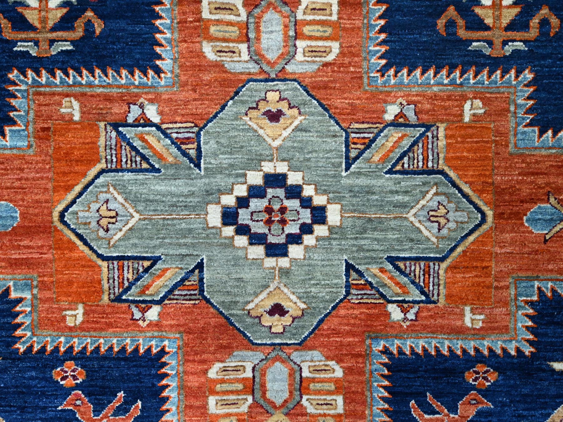 Tribal hand-knotted wool rug in Blue, 7'10" x 9'4", SKU O0156