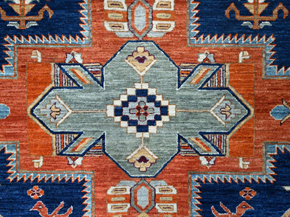 Tribal hand-knotted wool rug in Blue, 7'10" x 9'4", SKU O0156