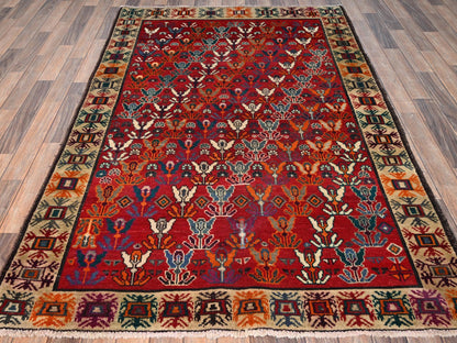 Red 4'11" x 7'5" Vintage Hand knotted Wool Rug - Sku: O01570