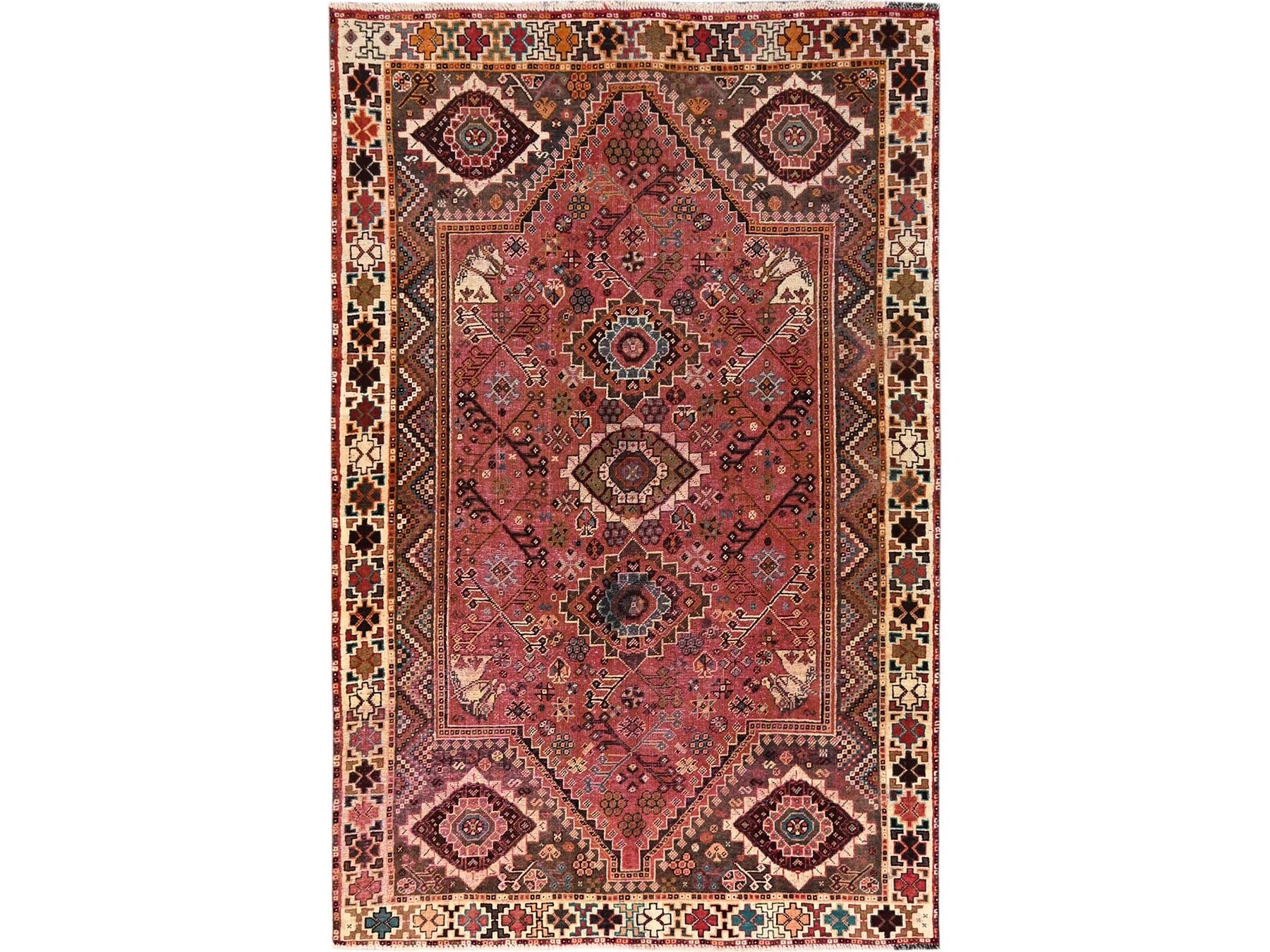 Pink 5'3" x 8'0" Vintage Hand knotted Wool Rug - Sku: O01572
