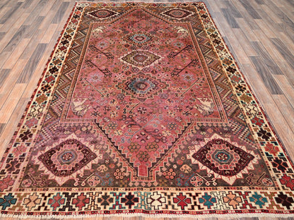 Pink 5'3" x 8'0" Vintage Hand knotted Wool Rug - Sku: O01572