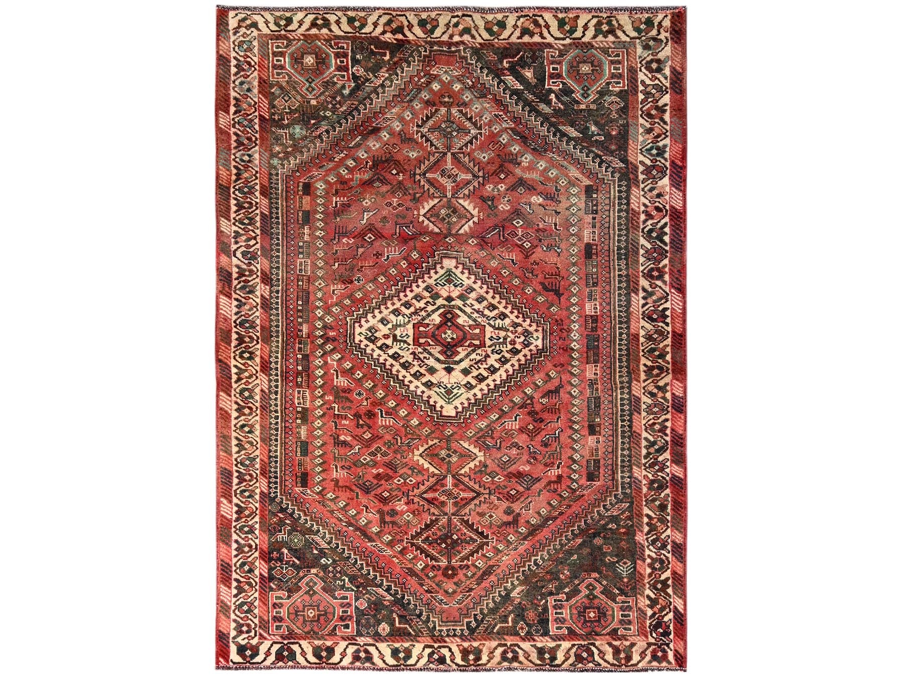 Red 5'7" x 7'6" Vintage Hand knotted Wool Rug - Sku: O01573