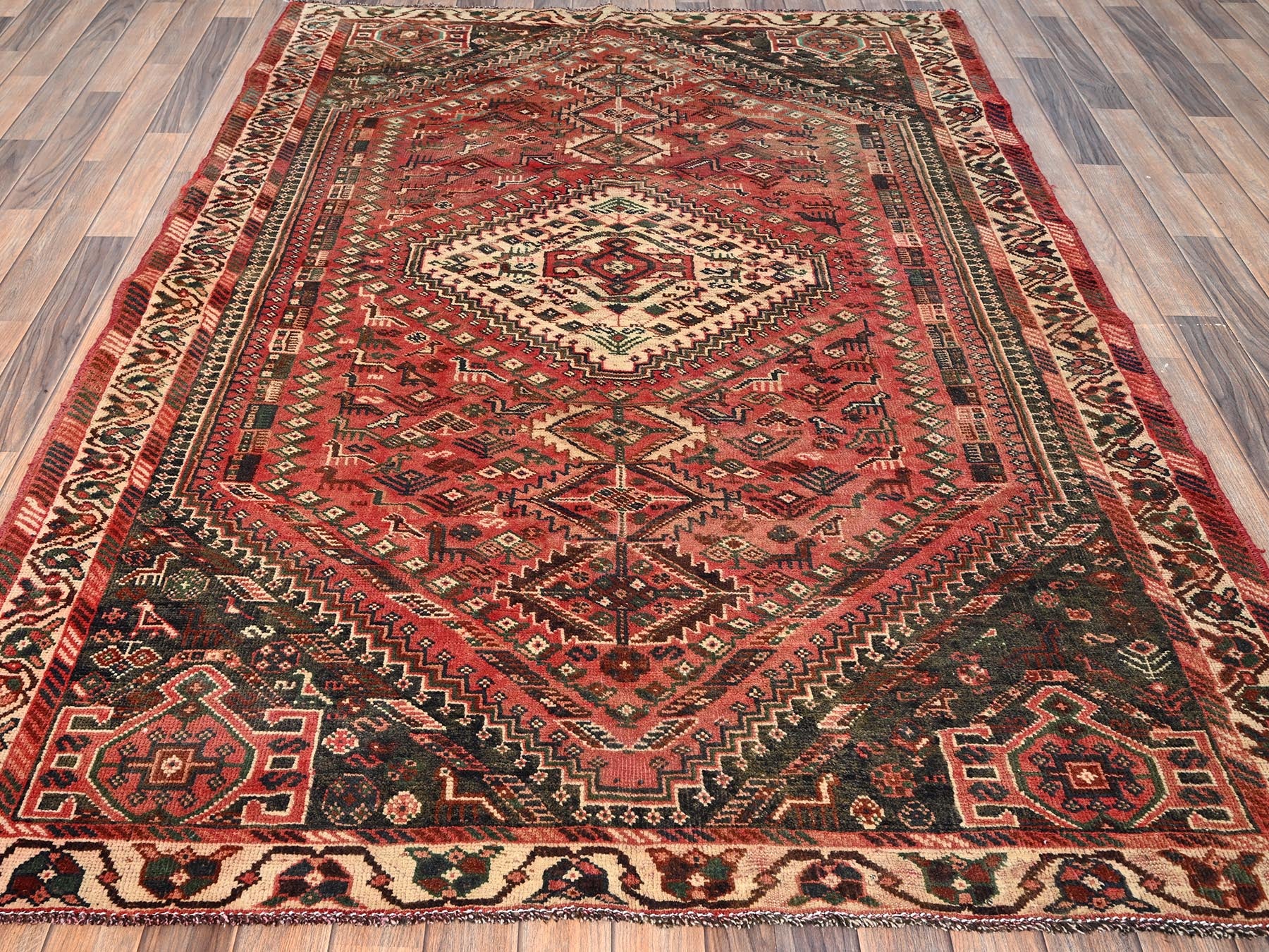 Red 5'7" x 7'6" Vintage Hand knotted Wool Rug - Sku: O01573