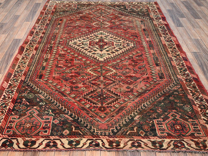 Red 5'7" x 7'6" Vintage Hand knotted Wool Rug - Sku: O01573