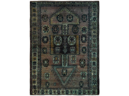 Shiraz Vintage hand-knotted wool rug in Overdyed & Green, 5'6" x 7'4" — SKU O01574