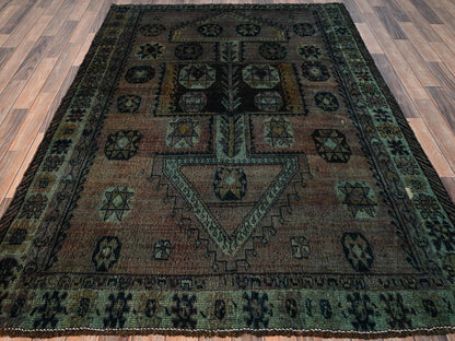 Shiraz Vintage hand-knotted wool rug in Overdyed & Green, 5'6" x 7'4" — SKU O01574 (view 2)