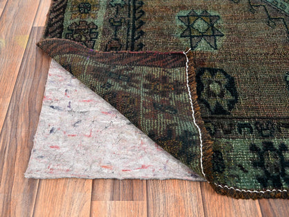 Shiraz Vintage hand-knotted wool rug in Overdyed & Green, 5'6" x 7'4" — SKU O01574 (view 3)