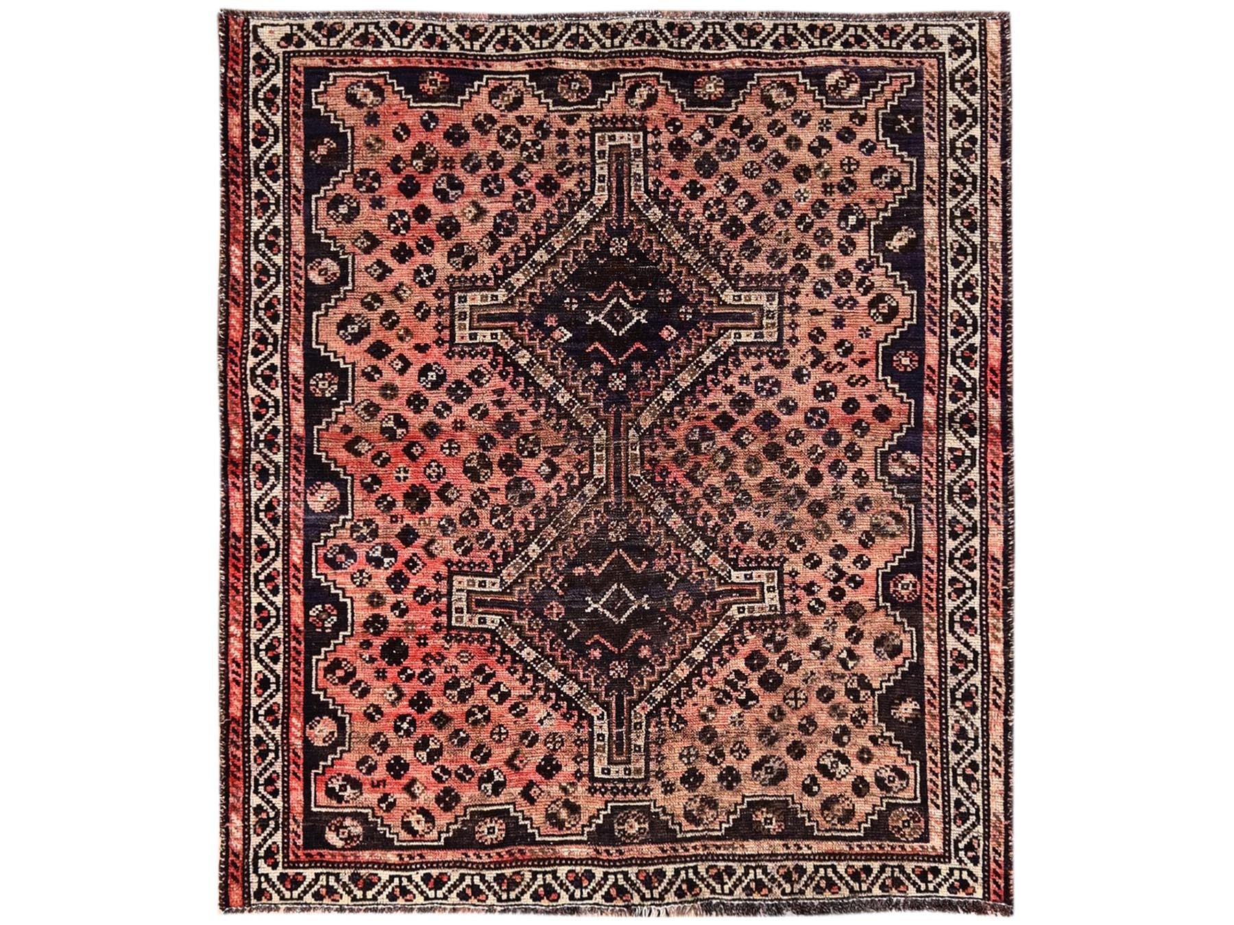 Red 5'3" x 5'11" Vintage Hand knotted Wool Rug - Sku: O01576