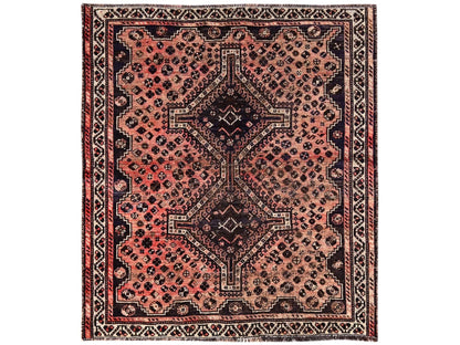 Red 5'3" x 5'11" Vintage Hand knotted Wool Rug - Sku: O01576